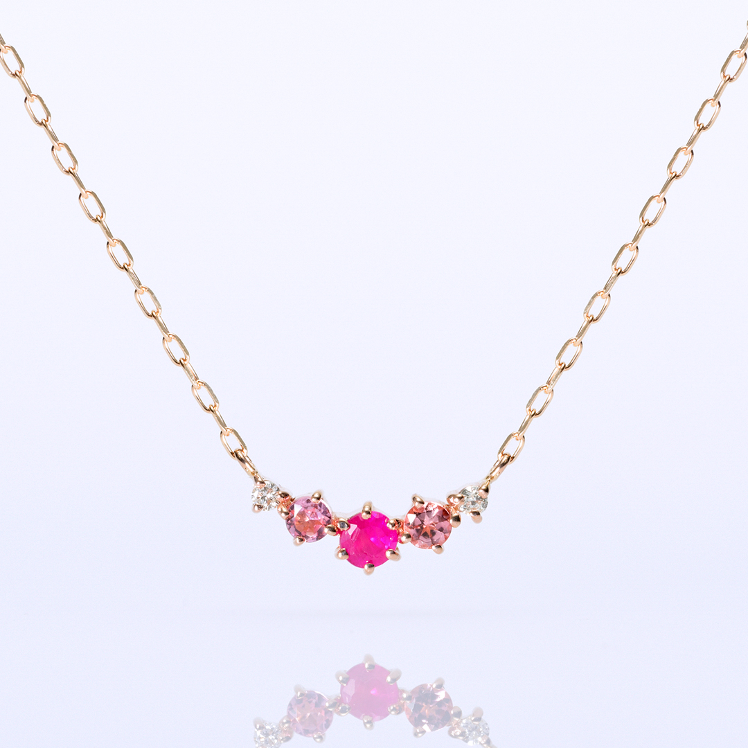 ネックレス K10ピンクゴールド ルビー ピンクトルマリン ダイヤモンド合計0.02ct (マルチカラー天然石)(4月誕生石)(7月誕生石)(10月誕生石)[9421407001]