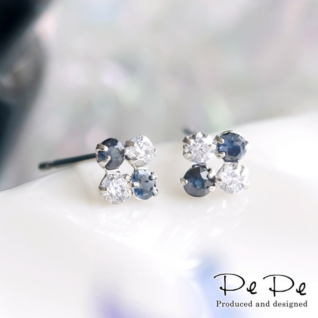 ピアス K10ホワイトゴールド サファイア キュービックジルコニア