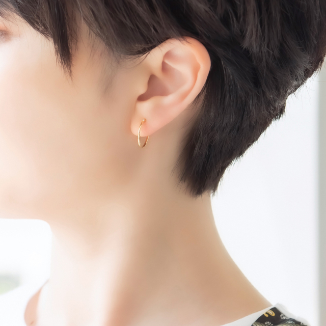 定番！地金スナップピアス】 K18イエローゴールド 1mmパイプ直径15mm  