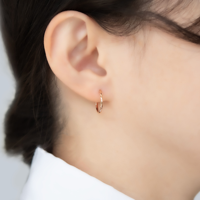 1.5mmパイプ直径15mm】スナップピアス K10ピンクゴールド アクセサリー