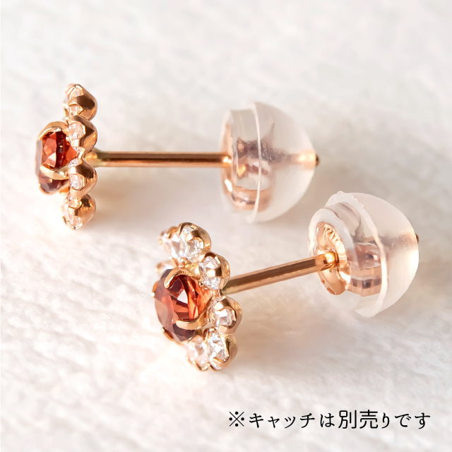 ピアス K10ピンクゴールド ガーネット キュービックジルコニア