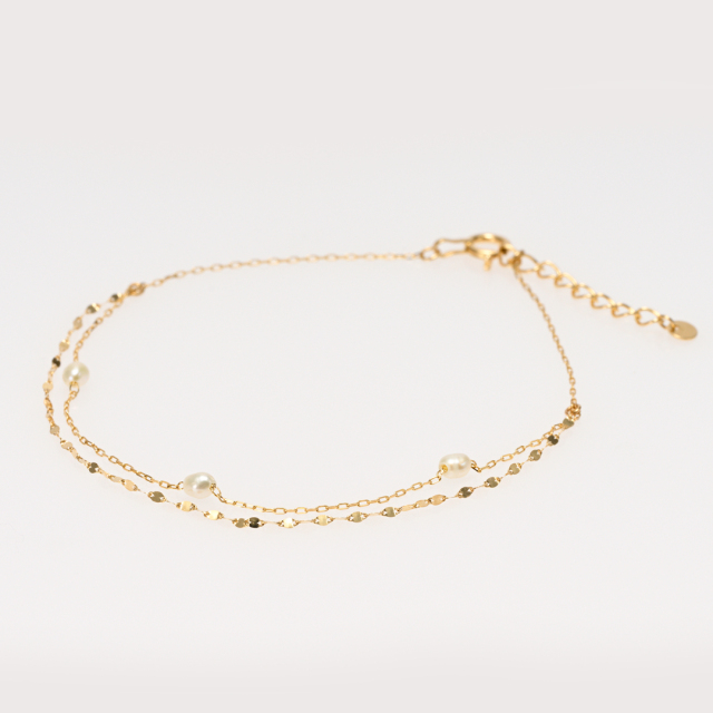 ブレスレット K10イエローゴールド 淡水パール(エクレアチェーン)(2連)(真珠)[0941306203]