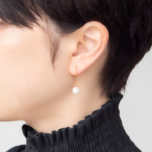 ピアス K18イエローゴールド アコヤパール 本真珠 (6月誕生石) (7～7.5 