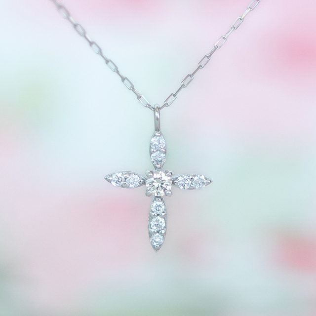 ネックレス プラチナ ダイヤモンド0.１ct(4月誕生石)(パヴェ)(十字架/クロス)[2221140212]