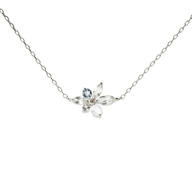 ネックレス K10ホワイトゴールド ホワイトトパーズ ムーンストーン アクアマリン ダイヤモンド0.01ct(JLージュエルー)(フロストフラワー)[2272211301]