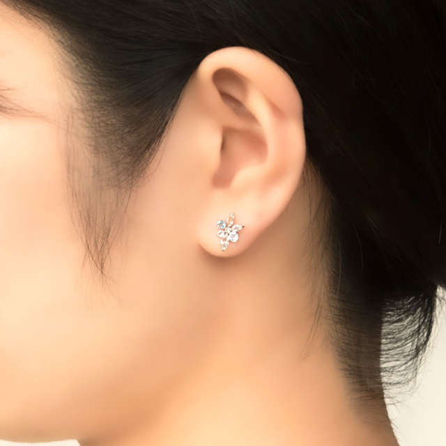 ピアス K10ホワイトゴールド ホワイトトパーズ ムーンストーン アクア 