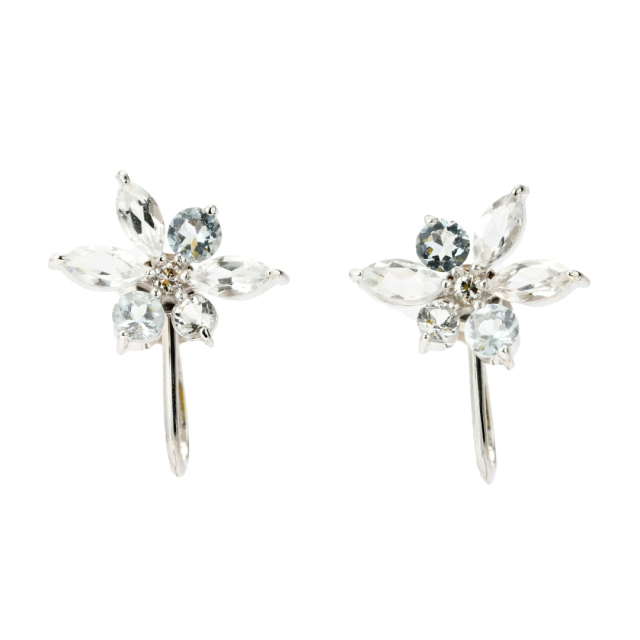 イヤリング K10ホワイトゴールド ホワイトトパーズ ムーンストーン アクアマリン ダイヤモンド(JLージュエルー)(フロストフラワー)[2278211301]