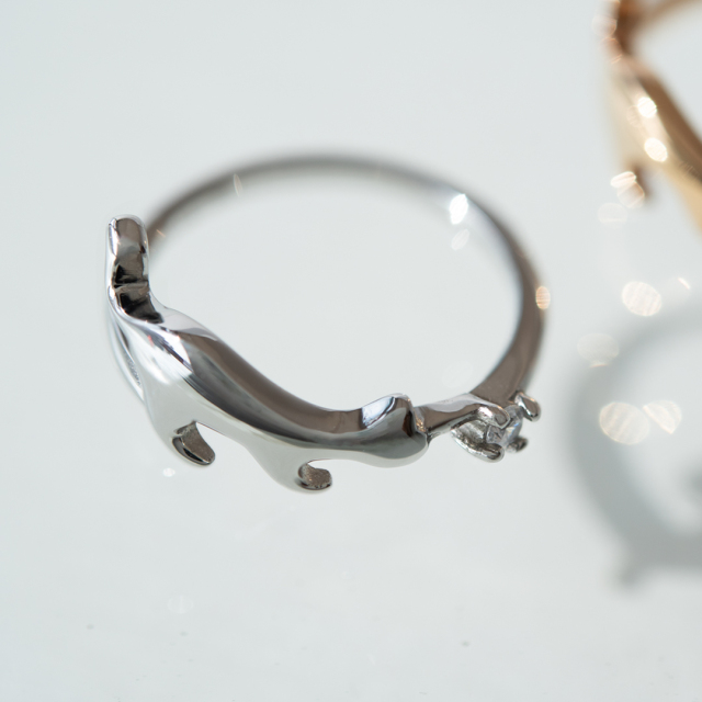 リング ステンレススチール キュービックジルコニア(猫)(ネコ