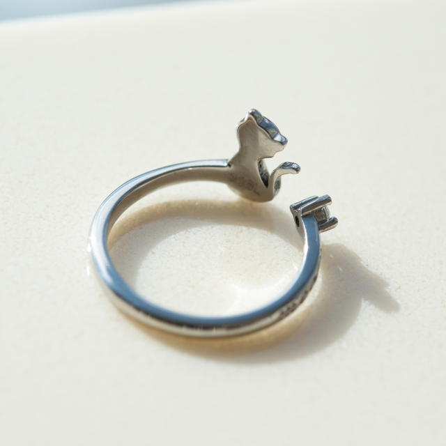 リング ステンレススチール キュービックジルコニア(猫)(ネコ)(ねこ