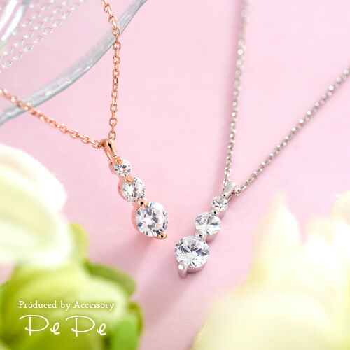 【PURE】ネックレス シルバー925 ピンクゴールドコーティング ロジウムコーティング キュービックジルコニア