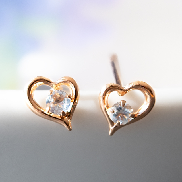 ピアス K18ピンクゴールド アクアマリン(ハート)(3月誕生石  