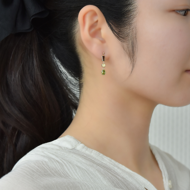 ピアス K10イエローゴールド ペリドット シトリン スモーキークォーツ  