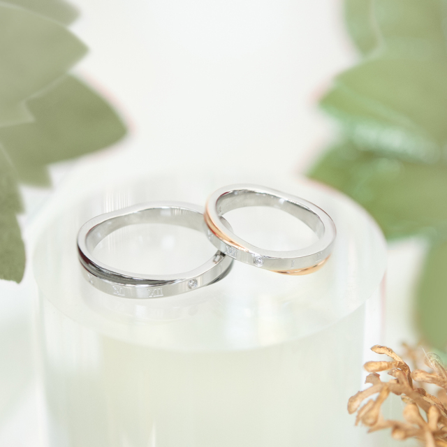 ペアリング(ペアセット）サージカルステンレス ピンクゴールドIPコーティング ブラックIPコーティングIPコーティング ダイヤモンド