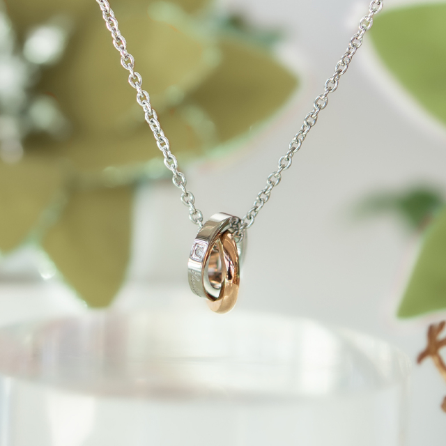 ネックレス サージカルステンレス ピンクゴールドIPコーティング ダイヤモンド