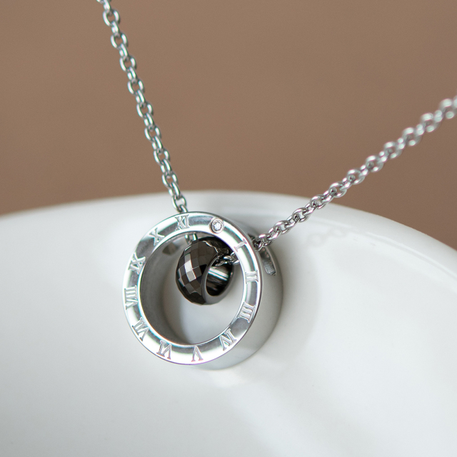 ネックレス サージカルステンレス タングステン ガンメタIPコーティング  ダイヤモンド