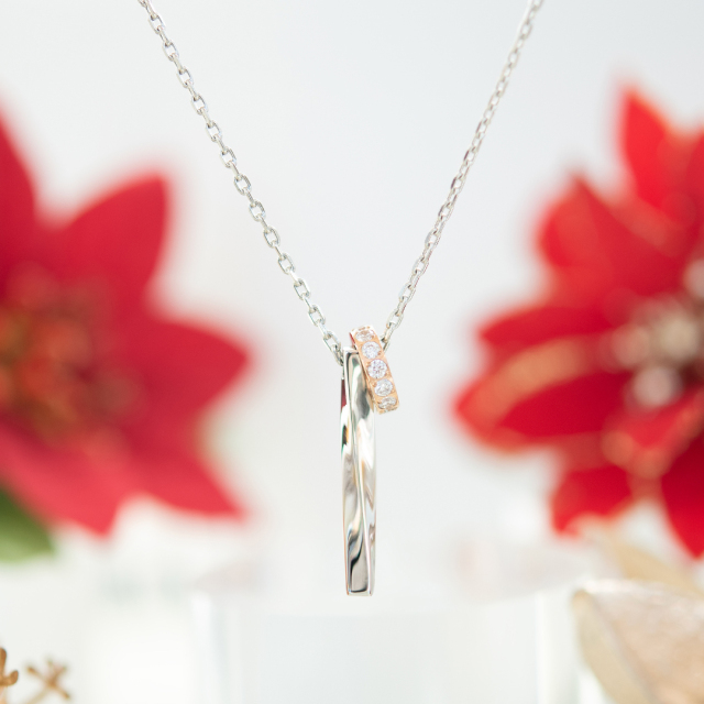 【2025 Christmas gift collection】ペアネックレス(レディース単品)サージカルステンレス ピンクゴールドIPコーティング キュービックジルコニア