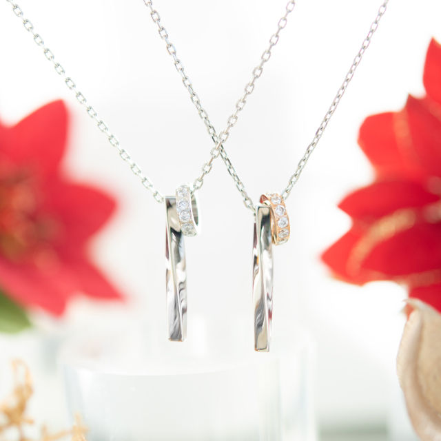 【2025 Christmas gift collection】ペアネックレス(ペアセット）サージカルステンレス ピンクゴールドIPコーティング キュービックジルコニア