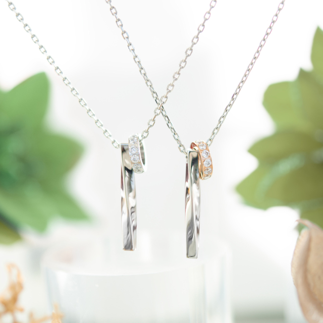 ペアネックレス(ペアセット）サージカルステンレス ピンクゴールドIPコーティング キュービックジルコニア