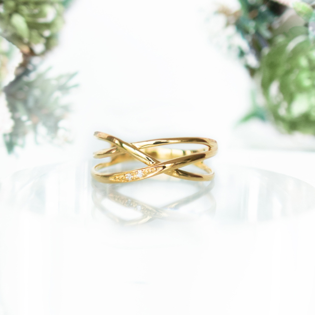 リング シルバー925 K18イエローゴールドコーティング ダイヤモンド