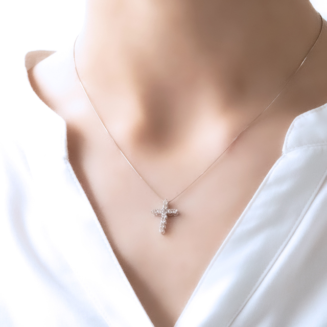 ネックレス プラチナ950 ダイヤモンド合計0.5ct(4月誕生石)(クロス  
