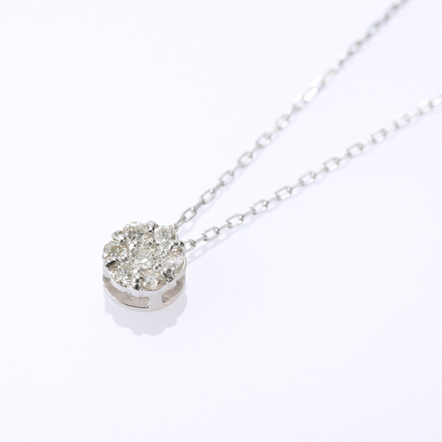 ネックレス K10ホワイトゴールド ダイヤモンド0.07ct(4月誕生石)(花 