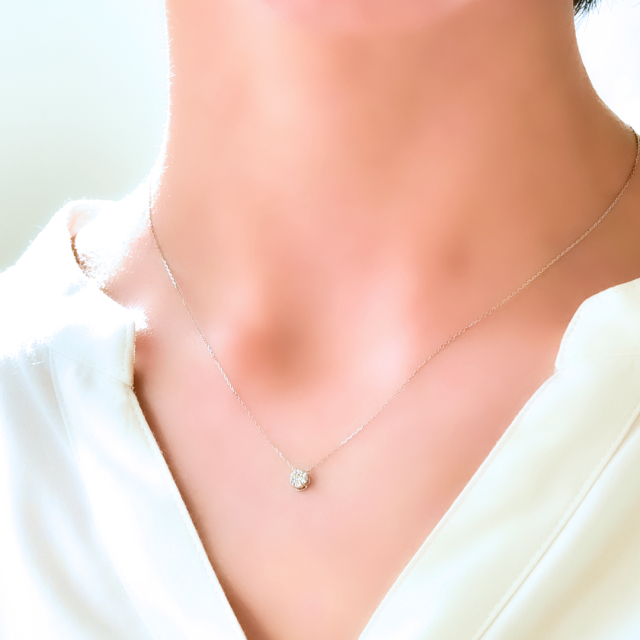 ネックレス K10ホワイトゴールド ダイヤモンド0.07ct(4月誕生石)(花 