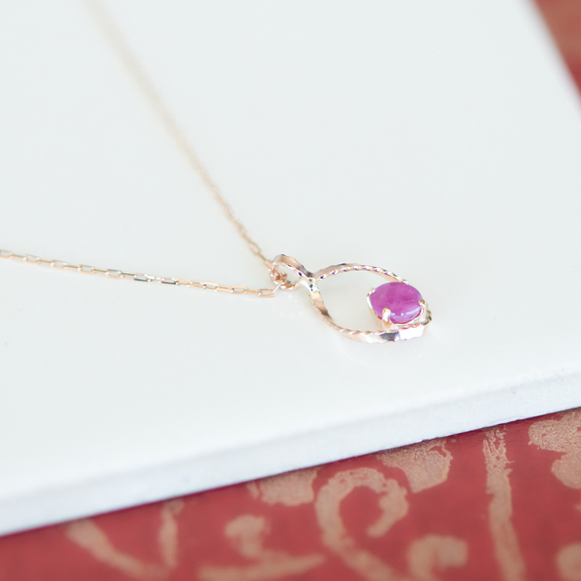 ネックレス K10ピンクゴールド ルビー(雫/しずく/ドロップ)(7月誕生石