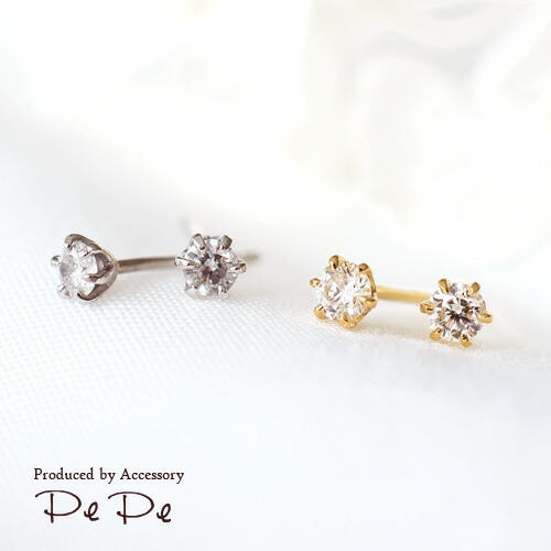 ピアス K18イエローゴールド・プラチナ900 一粒ダイヤモンド合計0.1ct [6251340110-6251140104]