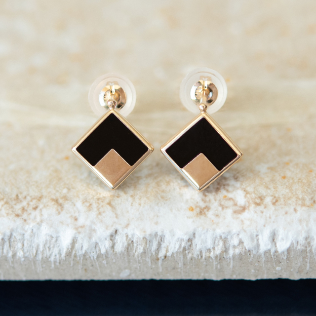 ピアス K10イエローゴールド オニキス(スクエア/四角)[6251314008]