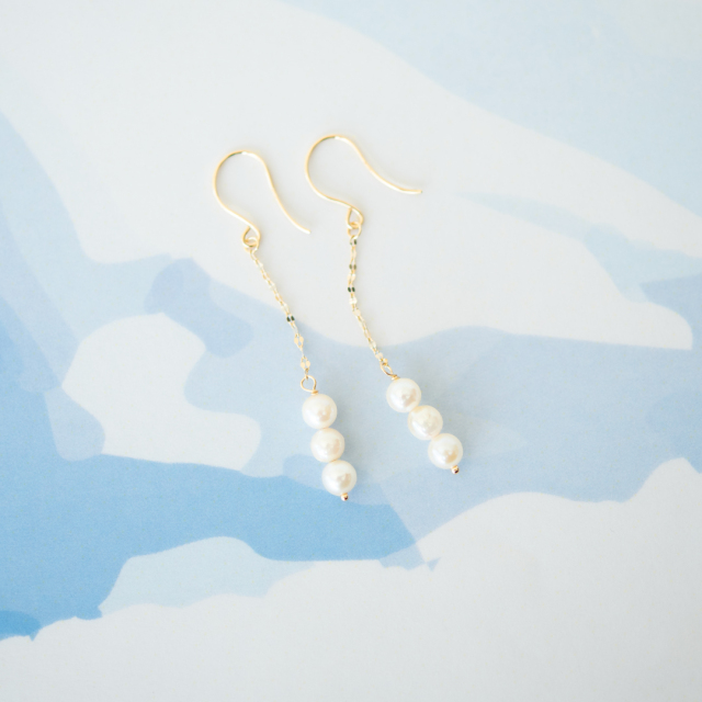 フックピアス K18イエローゴールド アコヤパール(6月誕生石)(エクレアチェーン)[6252306105]