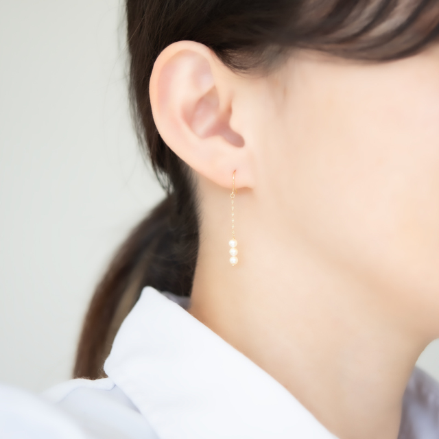フックピアス K18イエローゴールド アコヤパール アクセサリーPePe