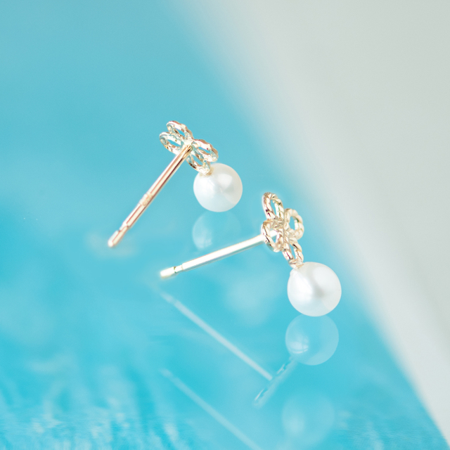 ピアス K10イエローゴールド 淡水パール(花/フラワー