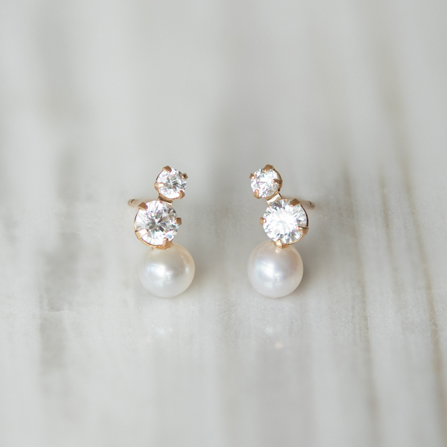 ピアス K10イエローゴールド 淡水パール キュービックジルコニア