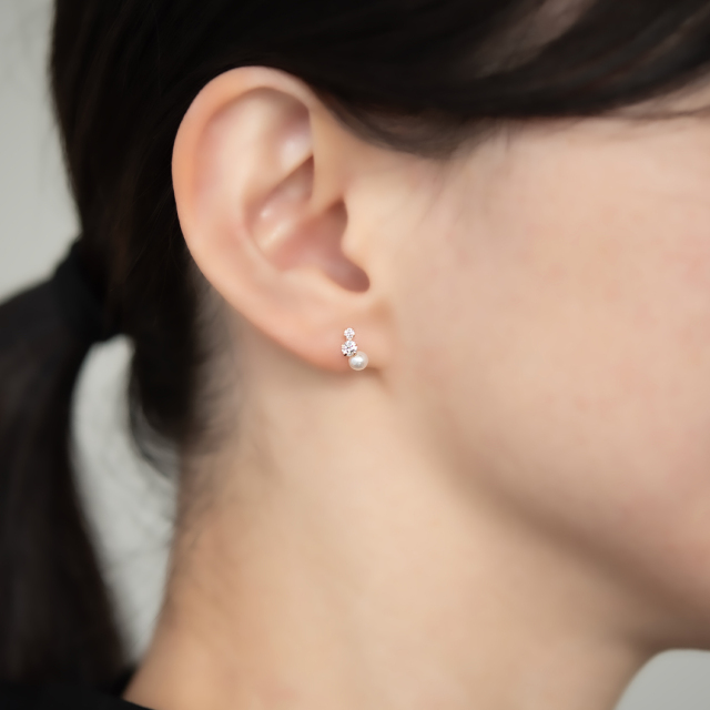 ピアス K10イエローゴールド 淡水パール キュービックジルコニア