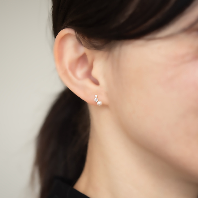 ピアス K10イエローゴールド 淡水パール キュービックジルコニア