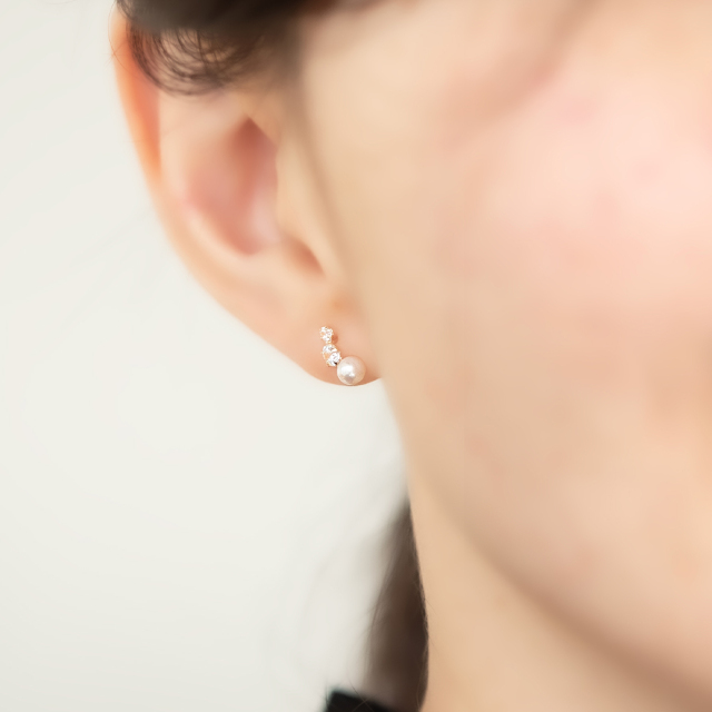 ピアス K10イエローゴールド 淡水パール キュービックジルコニア