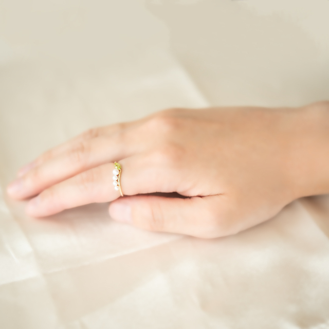 リング K10イエローゴールド 淡水パール ペリドット(JLージュエルー