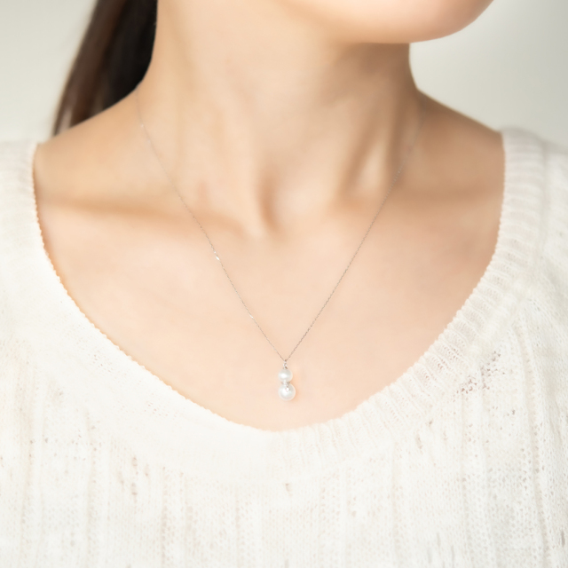 ネックレス K10ホワイトゴールド 淡水パール ダイヤモンド(JL