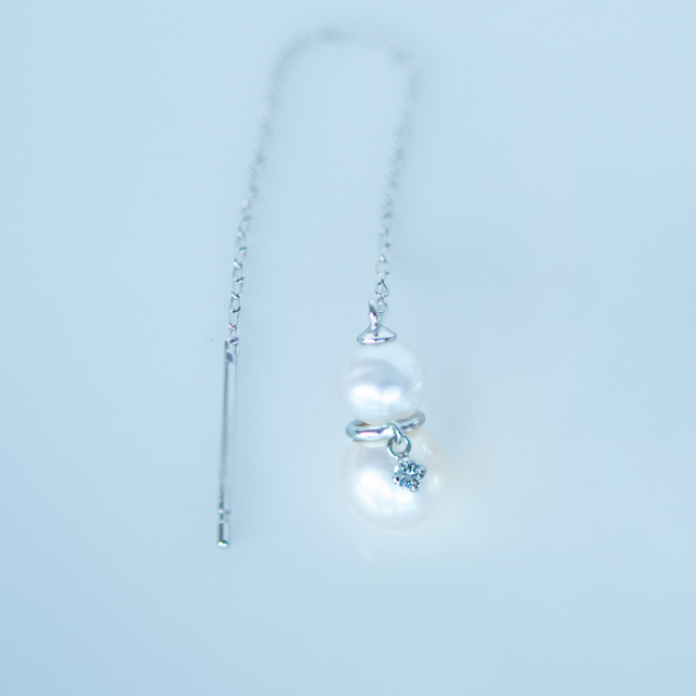 片方】アメリカンピアス K10ホワイトゴールド 淡水パール ダイヤモンド