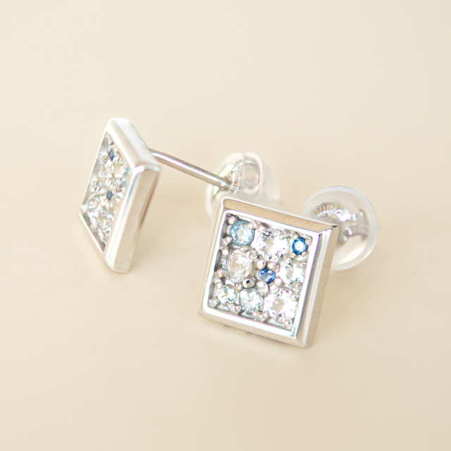 ピアス K10ホワイトゴールド ホワイトトパーズ アクアマリン ブルー