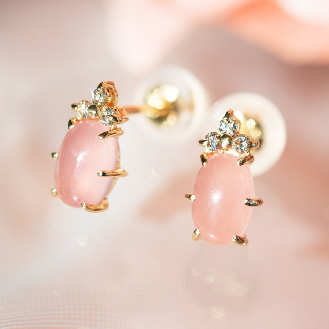 ピアス K18イエローゴールド 北海道産インカローズ ダイヤモンド(JL