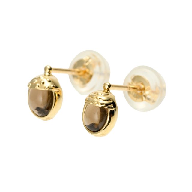 【秋暮る】街灯にかかる枯葉たち☆天然石ピアス ピアス K10イエローゴールド スモーキークォーツ(JLージュエルー)(秋