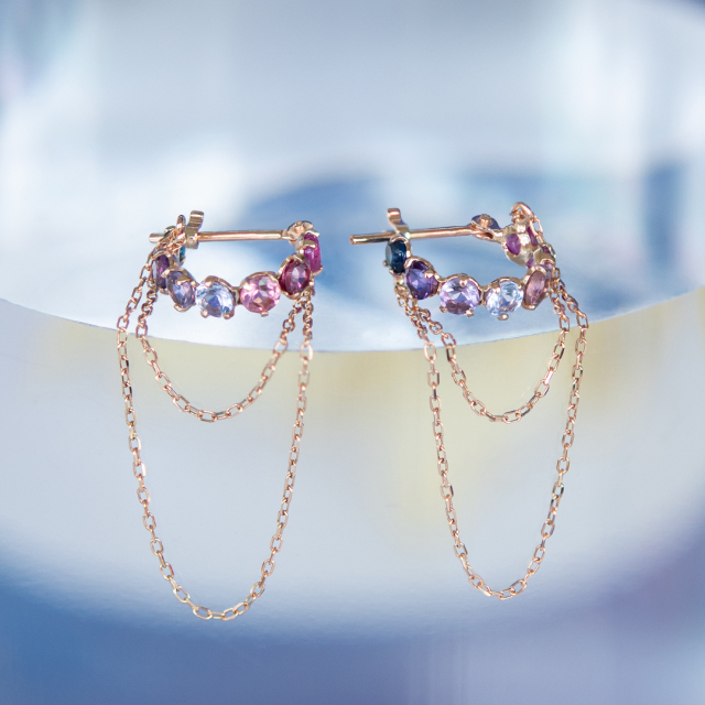 ピアス K10ピンクゴールド ルビー ロードライトガーネット ピンクトルマリン アメジスト ライトアメジスト タンザナイト サファイア(JLージュエルー)(オーロラ)[6277402003]