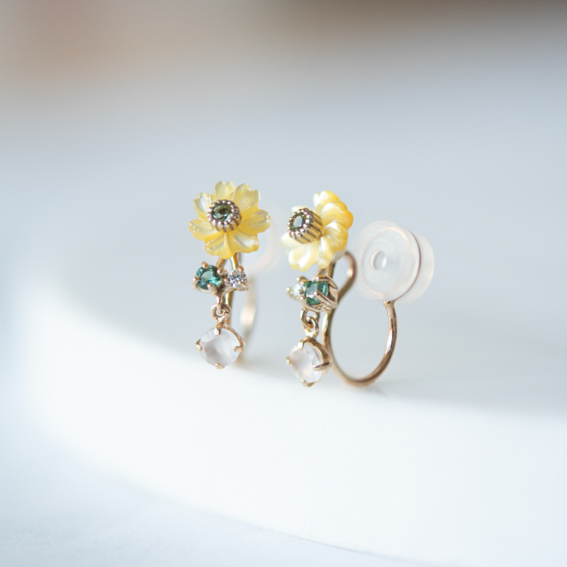 14Kgf 選べる 天然石フローライト 花ピアス/イヤリング --Flower