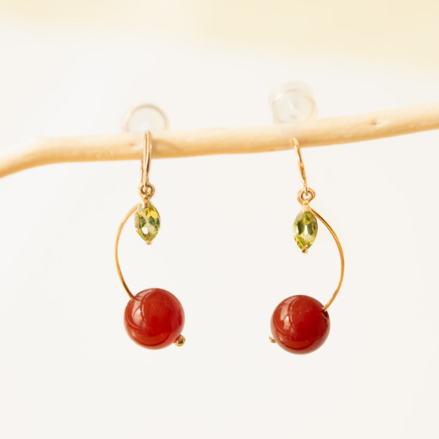 イヤリング K10イエローゴールド カーネリアン ペリドット(JL