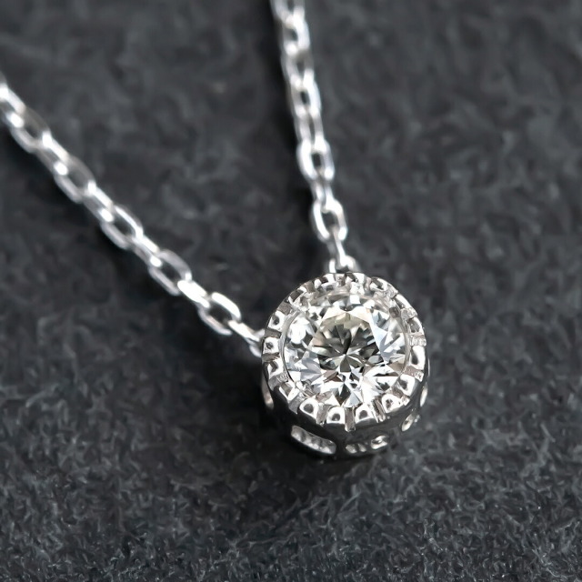 ネックレス K10ホワイトゴールド 一粒ダイヤモンド0.05ct(4月誕生石  