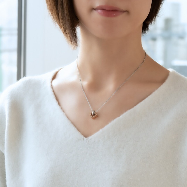 ペアネックレス ステンレススチール ピンクゴールドIP