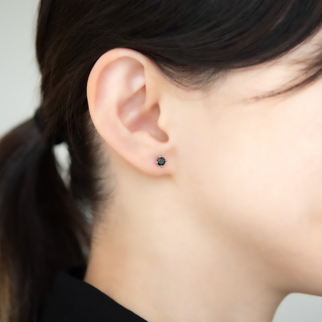 ピアス ステンレススチール ブラックキュービックジルコニア