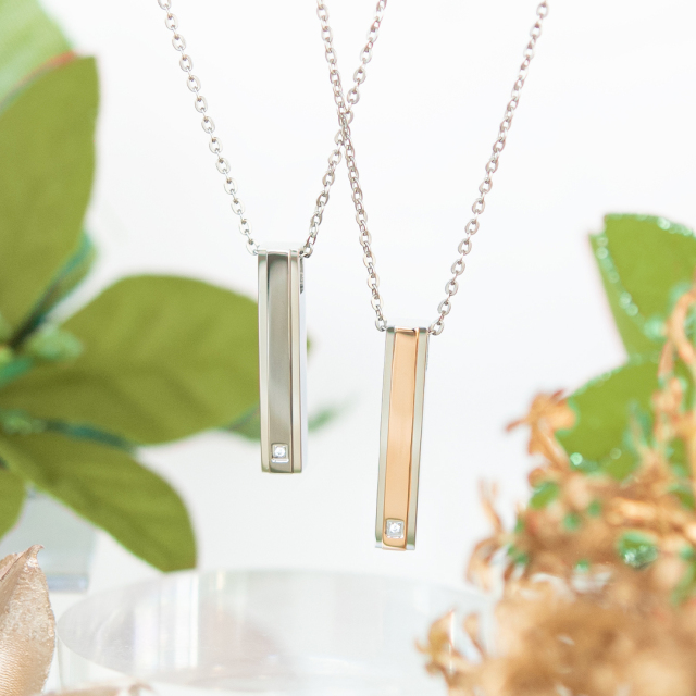 【ペアセット】ネックレス サージカルステンレス ピンクゴールドIPコーティング ブラックIPコーティング キュービックジルコニア