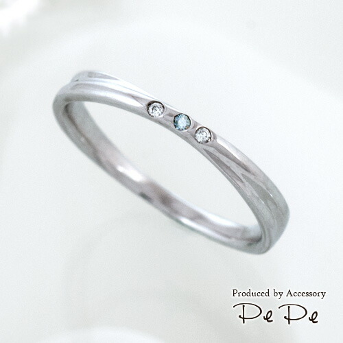 リング K10ホワイトゴールド ブルーダイヤモンド ダイヤモンド